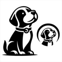 A black and white dog with a collar and a circle around it vector