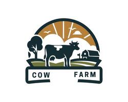 Cow farm logo design with cow and farm vector