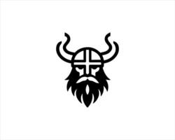 A viking head logo with horns and a beard vector