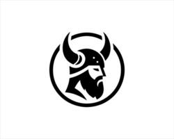 A viking head logo with a beard and horns vector
