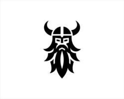 A viking head logo with horns and a beard vector
