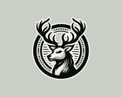 A deer head logo with a circle around it vector