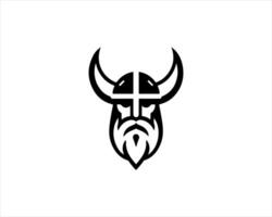 A viking head logo with a beard and horns vector
