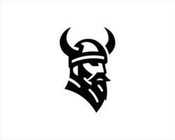 A viking head logo with horns and a beard vector