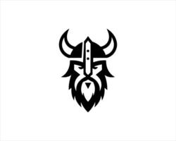 A viking head logo with horns and a beard vector