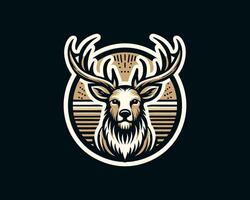 A deer head logo with a sunburst pattern vector