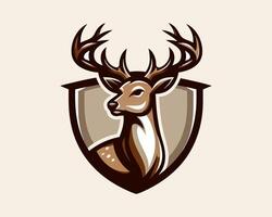 A deer head logo with a shield on it vector