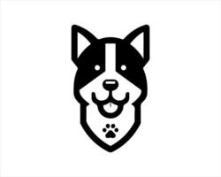 A black and white dog head with a paw print vector