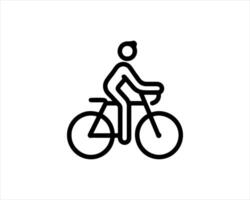 A black and white line drawing of a person riding a bicycle vector