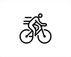 A black and white line icon of a man riding a bicycle vector