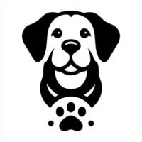 A dog's paw print is shown in black and white vector