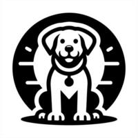 A black and white logo of a dog sitting in a circle vector