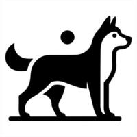 A black and white dog with a ball on its head vector