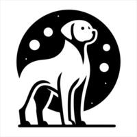 A dog is standing in front of a moon and stars vector