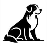 A black and white dog is sitting on a white background vector