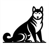 A black and white silhouette of a husky dog vector