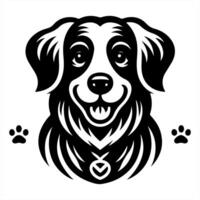 A dog's head with a heart and paw prints vector