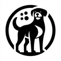 A black and white dog logo with a paw print vector