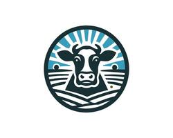 A cow head in a circle with a blue background vector