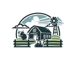 Farm logo with cow and windmill vector