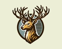 A deer head with antlers on a shield vector