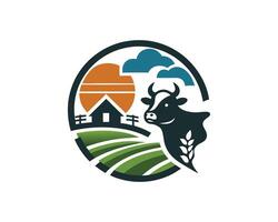 Cow and farm logo design vector