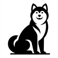 A black and white dog sitting on a white background vector