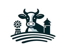 Cow and windmill logo design vector