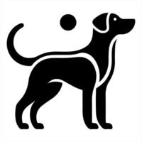 A black and white dog silhouette with a ball vector