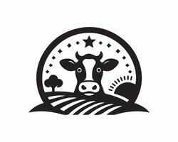 Cow logo design with a star and a field vector