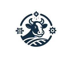A cow is in the middle of a field with gears and gears vector
