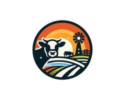 Cow and windmill logo design vector