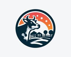 Cow logo design with a sunset in the background vector