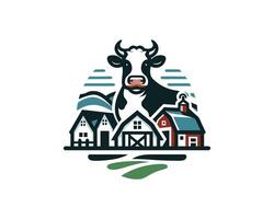 Cow and farm logo design vector