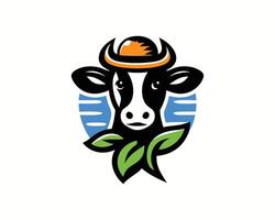 Cow head with hat and leaves on it vector