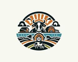 A cow and barn in the middle of a field vector