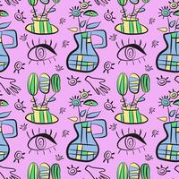 Seamless abstract summer pattern in of Juan Miro stile with a vase and eyes vector