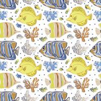 seamless pattern aquarium with fish and corals vector