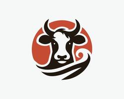 Cow head logo design with a wave pattern vector