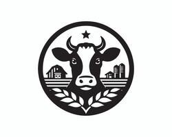 Cow logo design with a barn and a cow vector