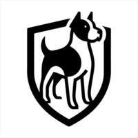 A black and white logo of a dog standing in front of a shield vector