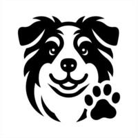 A black and white dog's face with paw print vector