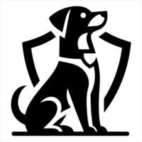 A dog is sitting in front of a shield with a heart vector