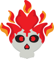 a skull with flames on it, with a red face png