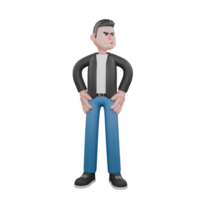 Musician Character in 3D Style. A Male Musician is standing with his hands on his hips, head turned to the side with an angry expression. Singing Talent png
