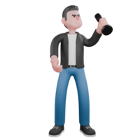 3D Musician Model. A male musician is standing looking to the left while his left hand is lifting the microphone up. Vocalist Design png
