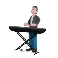 3D Musician Model. A male musician is standing looking up while both hands are on the piano in front of him. Vocal Talent png