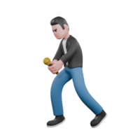 Musician Character in 3D Style. A male musician is running to the right while holding a microphone in both hands. Animated Style png