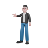 3D Musician Model. A male musician is standing facing to the right side with his right hand pointing forward then the left hand is perpendicular down and holding. 3D Music Performer png