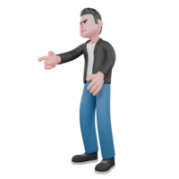 Cartoon Music Performer Model. A male musician stands with his right hand pointing forward with an angry expression. Animated Style png